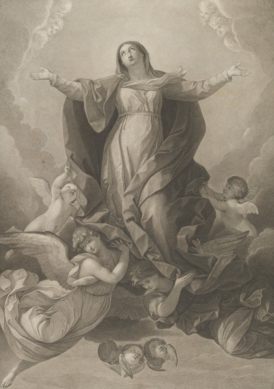 Nanebevzetí Panny Marie, která vstává s rozpřaženýma rukama, andělé ji podpírají z..., 1792. od Carl Ernst Christoph Hess