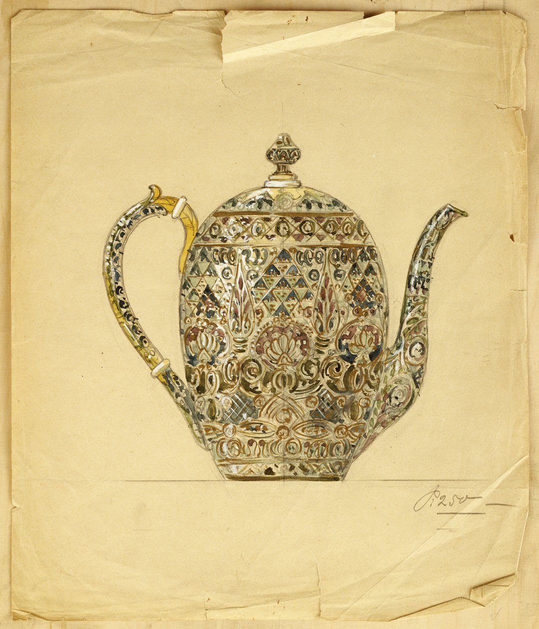 Design pro vejčitou stříbrno-zlacenou smaltovanou konvici cloisonne, House of Carl Faberge od Carl Fabergé
