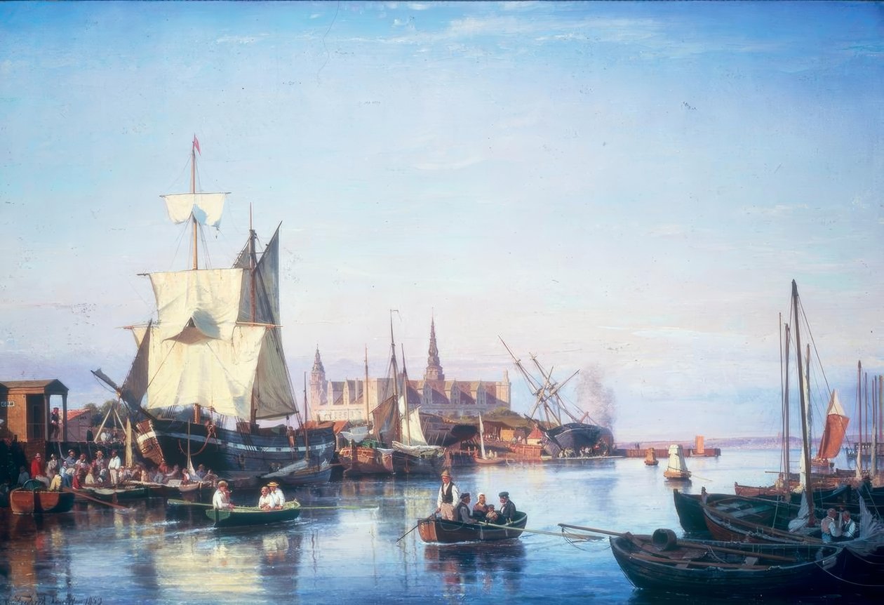 Helsingoerský přístav s hradem Kronborg od Carl Frederik Sorensen