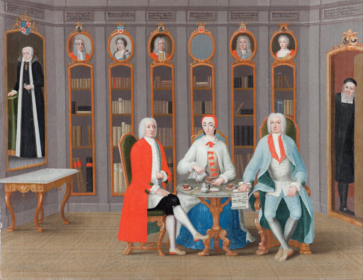 Rodina Stenbocků ve své knihovně v Rånäs, kolem roku 1740 od Carl Fredrik Svan