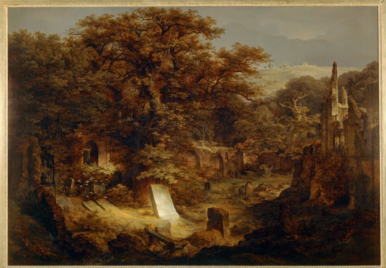 Hřbitov a zříceniny zarostlé stromy ... od Carl Friedrich Lessing