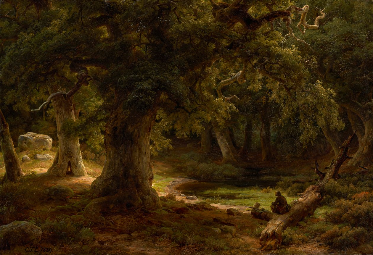 Dubový les s odpočívajícím lovcem od Carl Friedrich Lessing