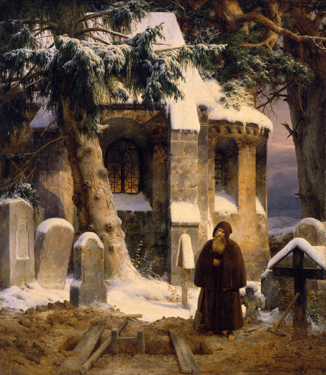 Klášterní hřbitov ve sněhu od Carl Friedrich Lessing