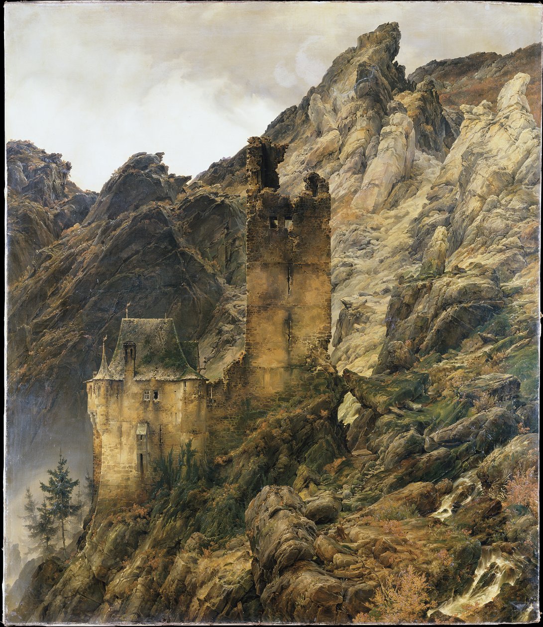 Skalnatá krajina: soutěska se zříceninami od Carl Friedrich Lessing