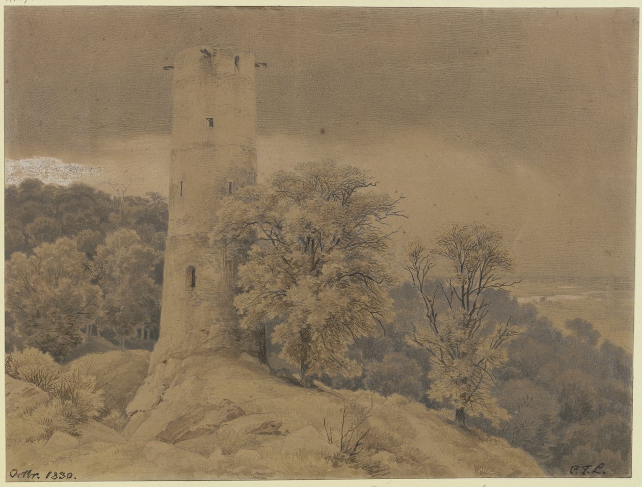 Lesní krajina se strážní věží od Carl Friedrich Lessing