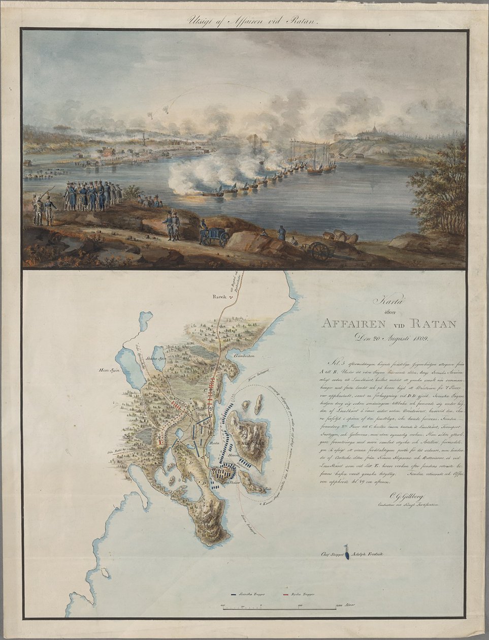 Pohled a mapa aféry v Ratanu, 20. srpna 1809, 1809 od Carl Gustaf Gillberg