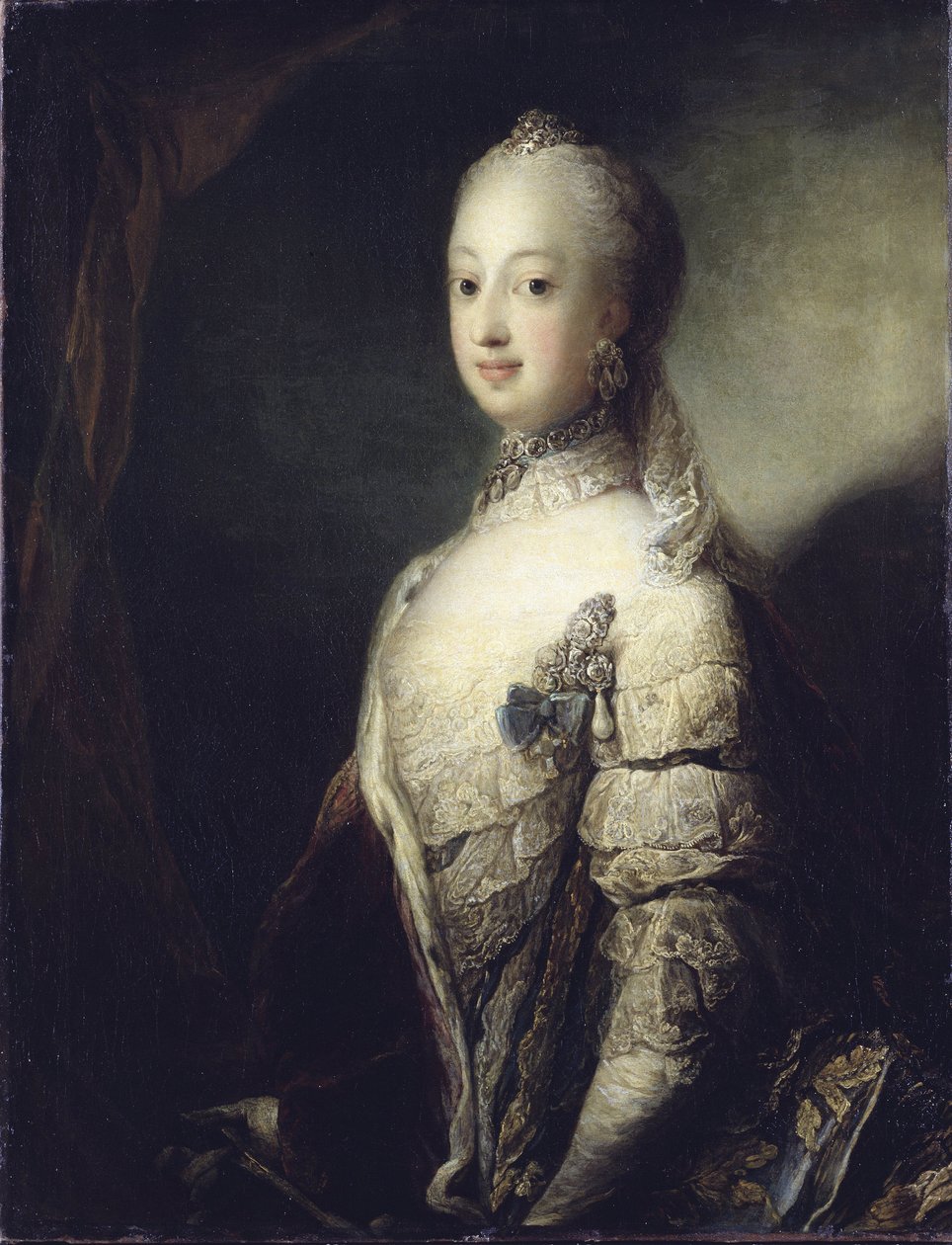 Sophie Madeleine Dánská, královna Švédska a Finska - Portrét Sophie Magdaleny Dánské (1746-1813), královny Švédska, Pilo, Carl Gustaf (1711-1793). Olej na plátně od Carl Gustaf Pilo