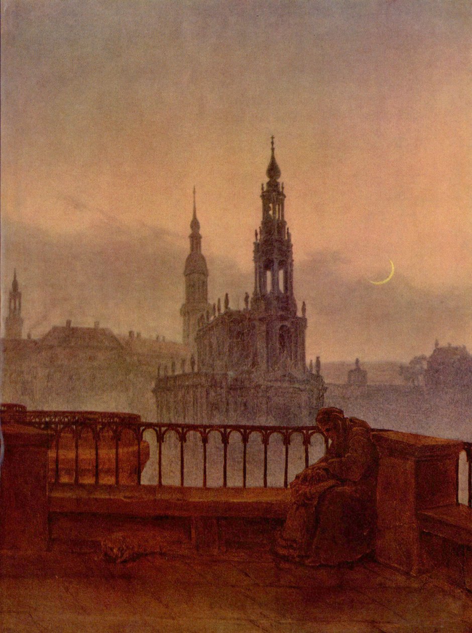 Německy: Pohled na Drážďany z Brühlovy terasy Pohled na Drážďany z Brühlovy terasy od Carl Gustav Carus