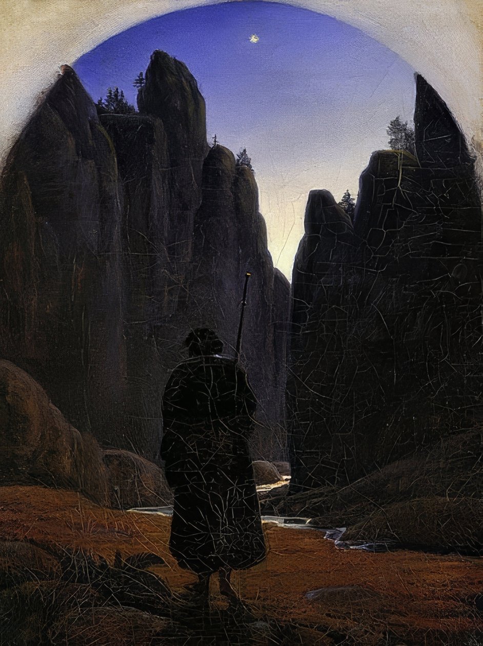 Poutníci ve skalním údolí. Kolem roku 1820 od Carl Gustav Carus