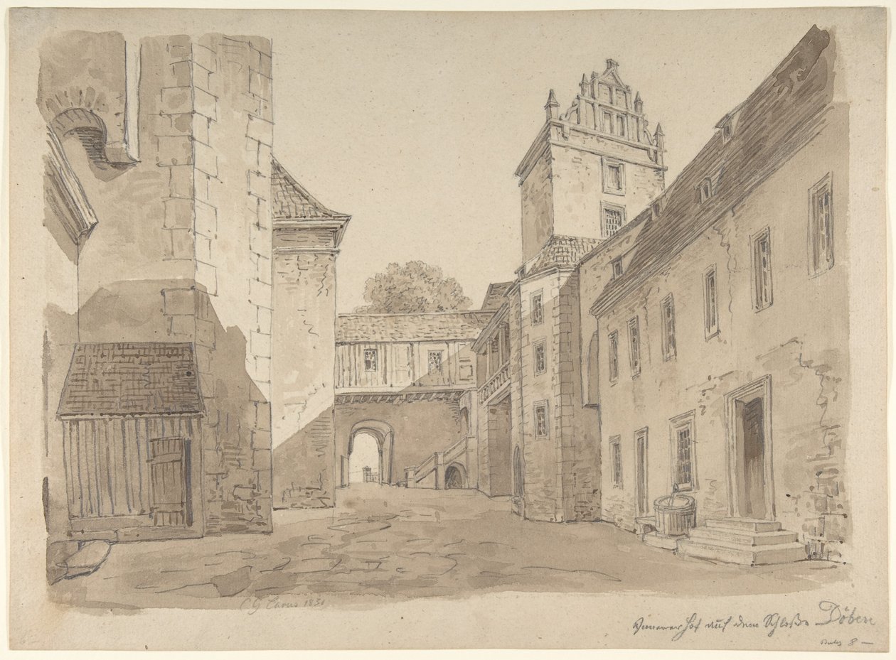 Pohled na nádvoří zámku v Döbenu od Carl Gustav Carus