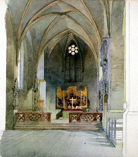 Interiér kostela (akvarel na papíře) od Carl Haag