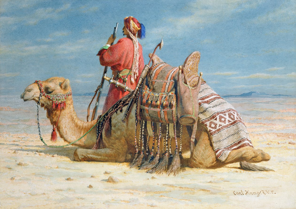 Nomád a jeho velbloud odpočívající v poušti, 1874 od Carl Haag