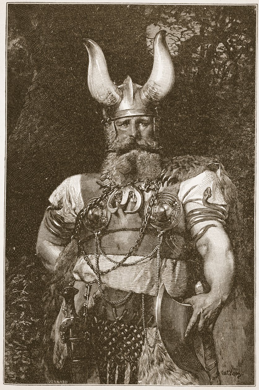 Vikingský náčelník, ilustrace z knihy "Anglikánská církev: Spence-Jones, vyd. cca 1910 (sépiová fotografie). od Carl Haag