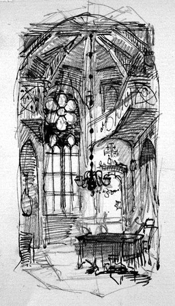 Skica umělcova ateliéru Oberwesel (pero, inkoust a tužka na papíře) od Carl Haag