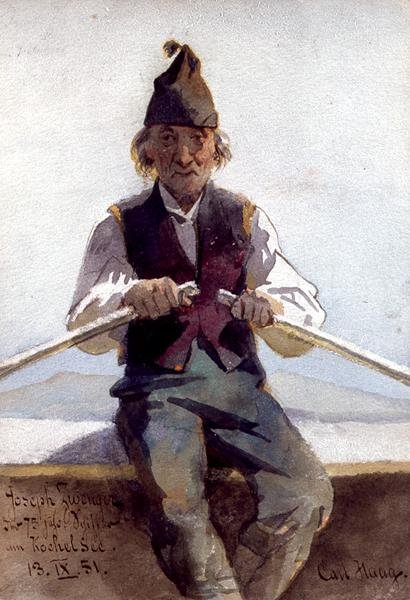 Joseph Zwenger ve veslici, Bavorská vysočina od Carl Haag