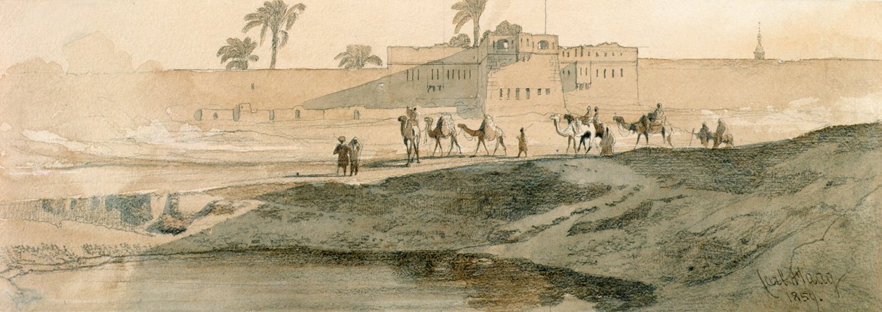Mimo Bab il Cadit, Káhira, 1859 (tužka a mytí na papíře) od Carl Haag