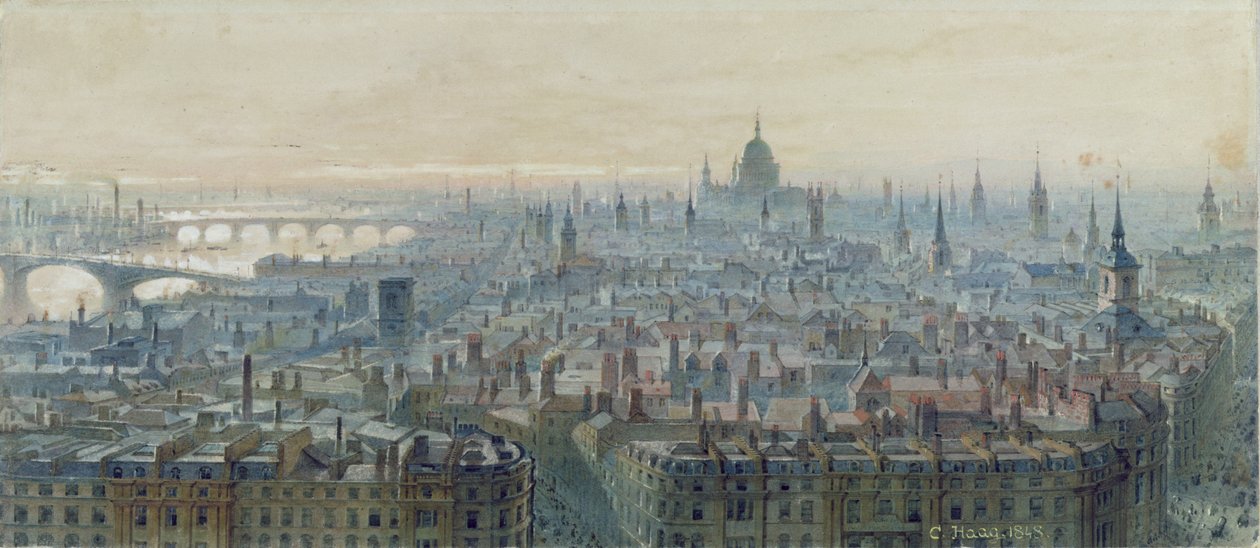 Panorama Londýna z vrcholu Monumentu, pohled na západ, 1848 od Carl Haag