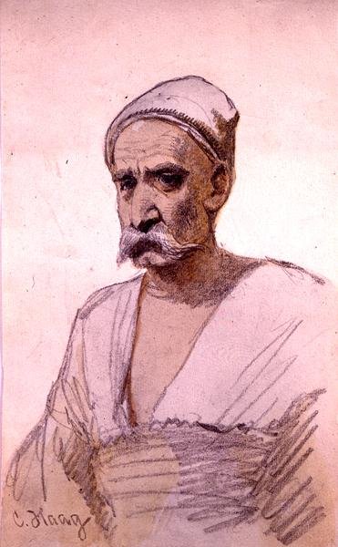 Studie egyptské postavy (tužka a akvarel na papíře) od Carl Haag
