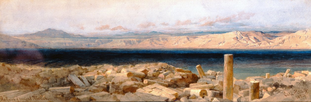 Ruiny starověké Tiberias, 1859 (wc a tužka na papíře) od Carl Haag