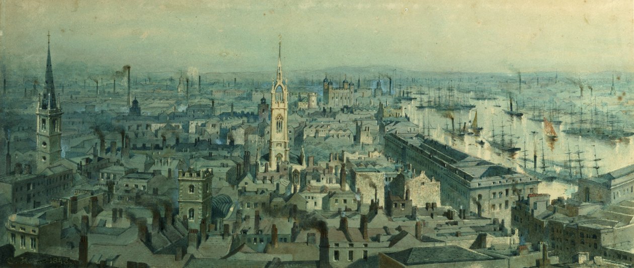 Pohled na Londýn z Monumentu při pohledu na východ, 1848 od Carl Haag