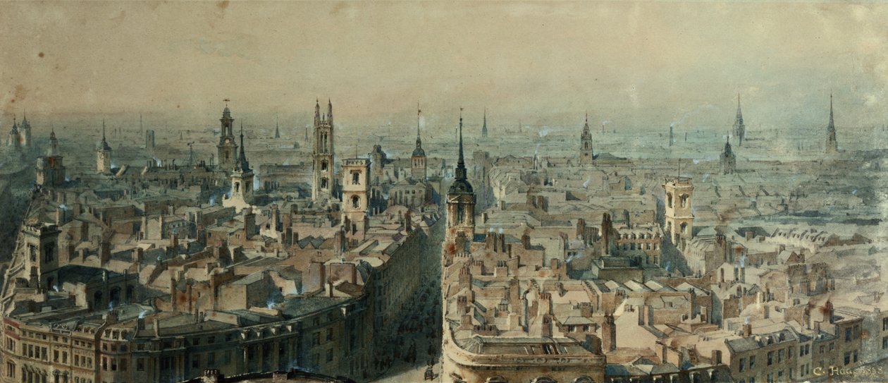 Pohled na Londýn z Monumentu při pohledu na sever, 1848 od Carl Haag