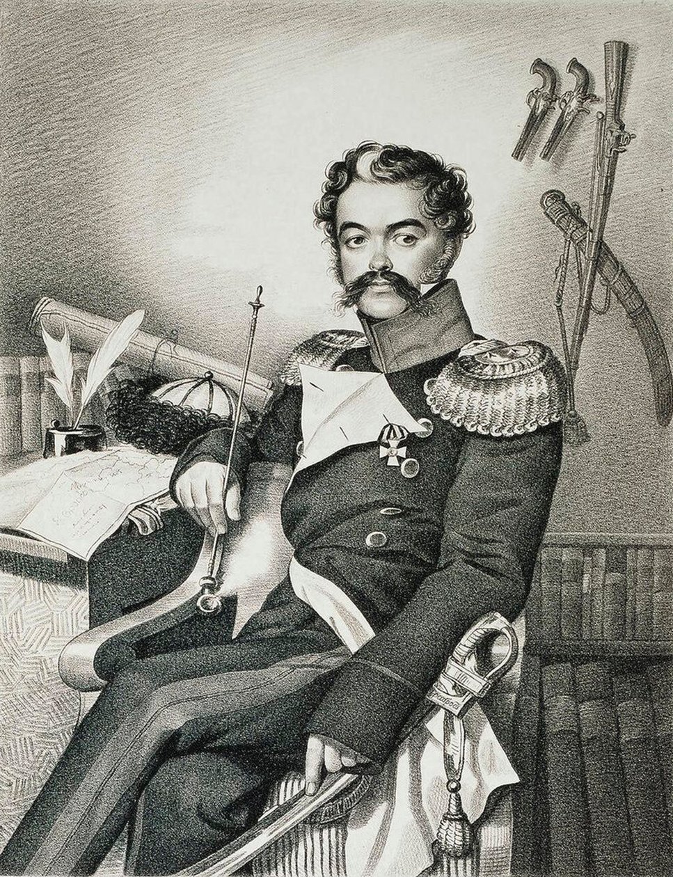 Portrét Denise Davydova 1784-1839, vojáka a básníka, počátek 19. století. od Carl Hampeln von