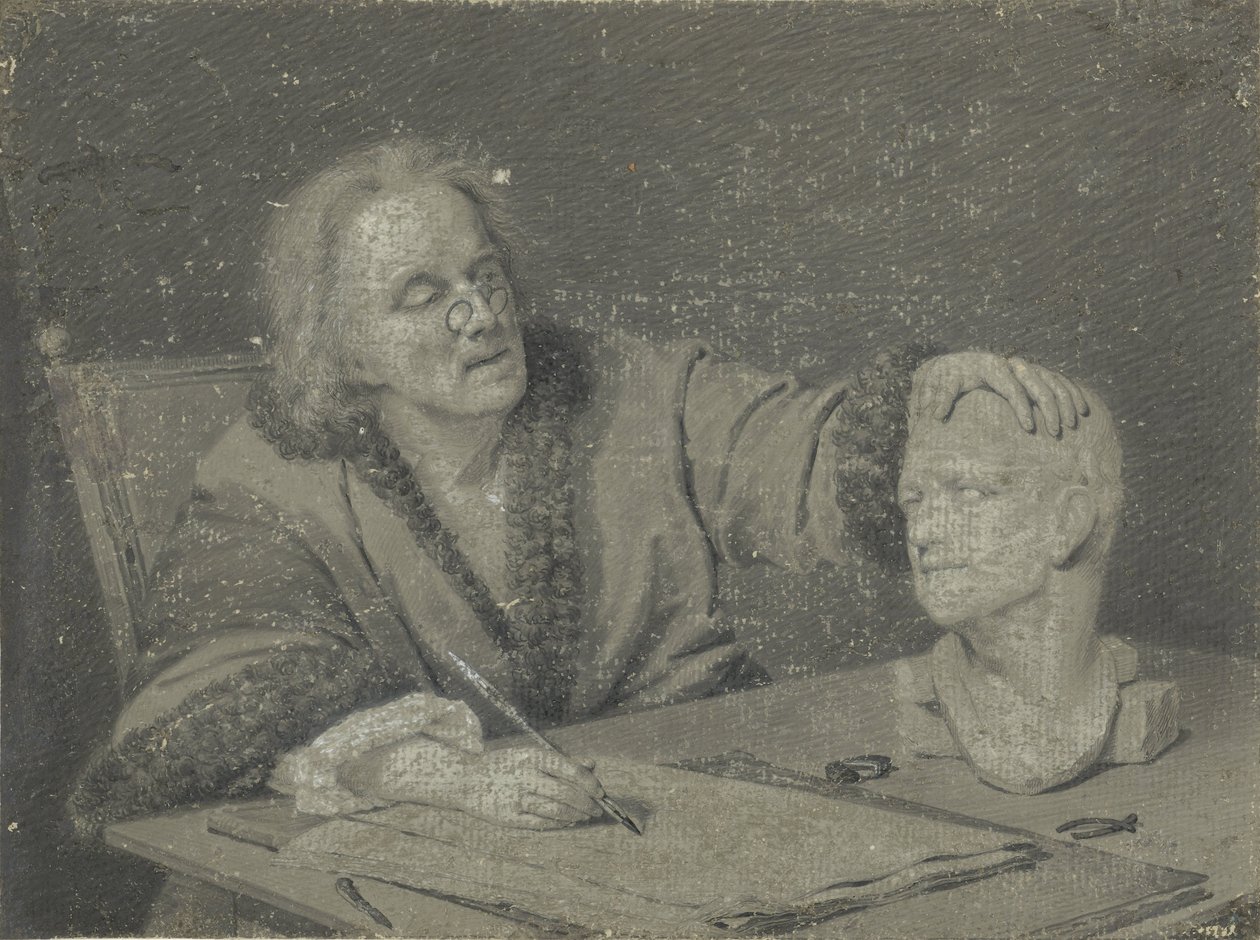 Navrhovatel skicující sádrovou hlavu od Carl Heinrich Mylius