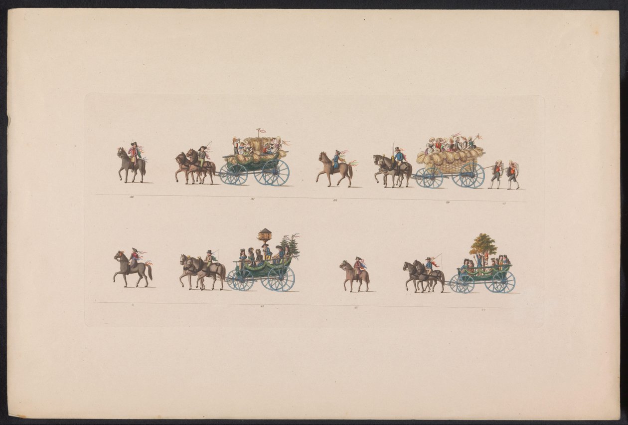 Optocht bij het huwelijk van Prinses Sophie, 1842 (plat 5) Vzpomínky na durynskou selskou svatbu, uskutečněnou na oslavu šťastného příjezdu dědičného velkovévody Carla Alexandra Saského Weimar-Eisenach s dědičnou vévodkyní Sophi od Carl Hess