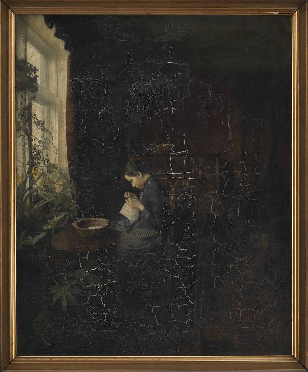 Interiér s dívkou šicí od Carl Holsoe