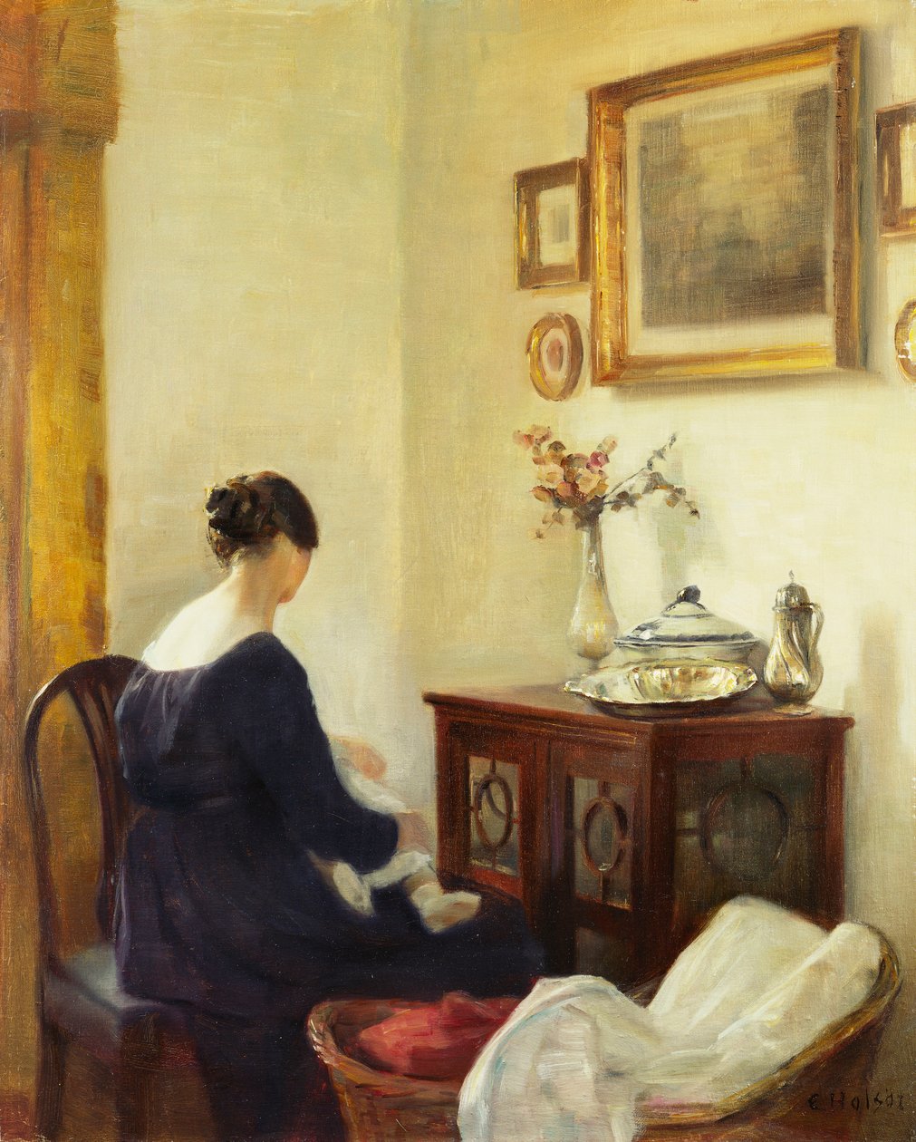 Matka a dítě v interiéru (olej na plátně) od Carl Holsoe