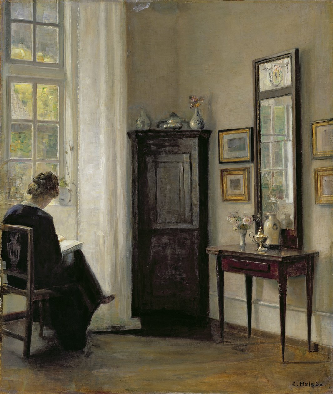 Interiér s žena čtení od Carl Holsoe
