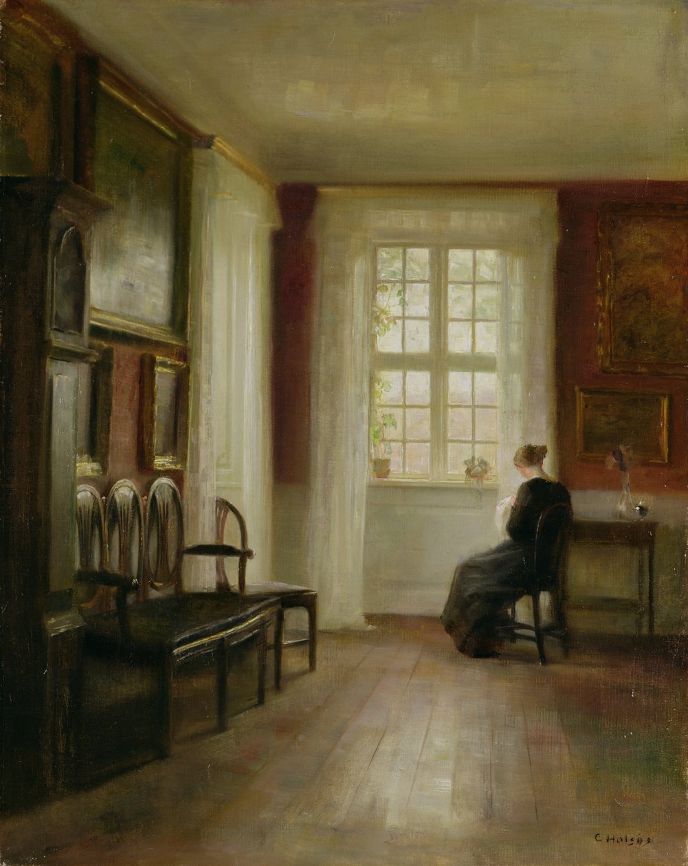 Interiér s žena šití od Carl Holsoe