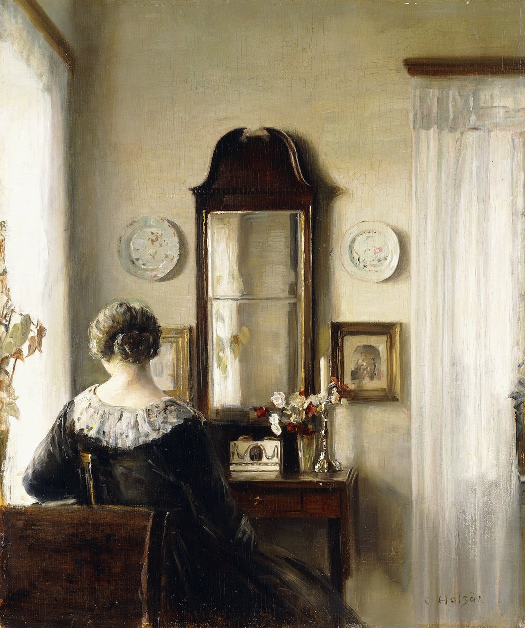 Interiér se sedící ženou u okna od Carl Holsoe