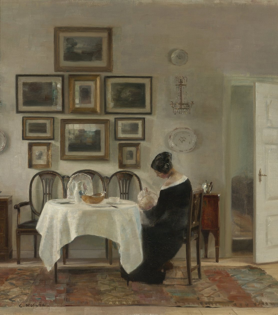 Matka a dítě u stolu par Holsoe, Carl (1863-1935), - Olej na plátně, 75,2x68,2 - Soukromá sbírka od Carl Holsoe
