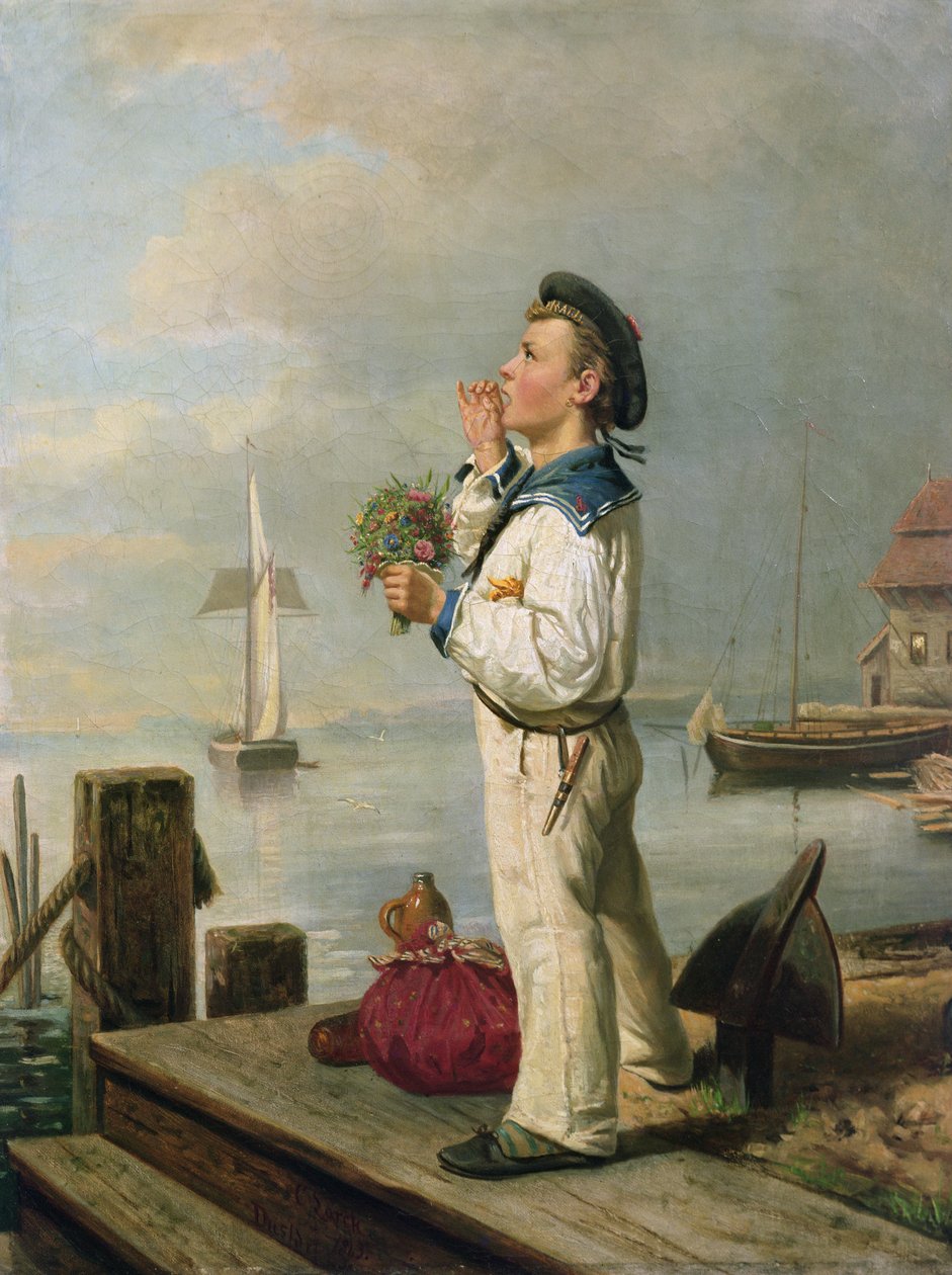 Malý námořník čeká na nábřeží od Carl Julius Lorck