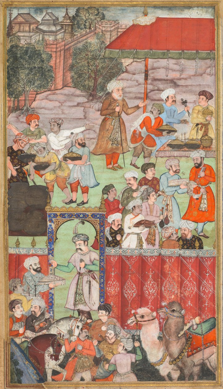 Hostina pro Babura pořádaná jeho nevlastním bratrem Jahangir Mirza v Ghazni v květnu 1505, z Babur-nama (Memoirs of Babur) od Carl Julius Rieden