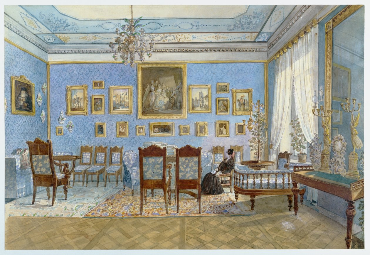 Salon Madame Hanska (1801-82) v St. Petersburg (wc na papíře) od Carl Kollmann