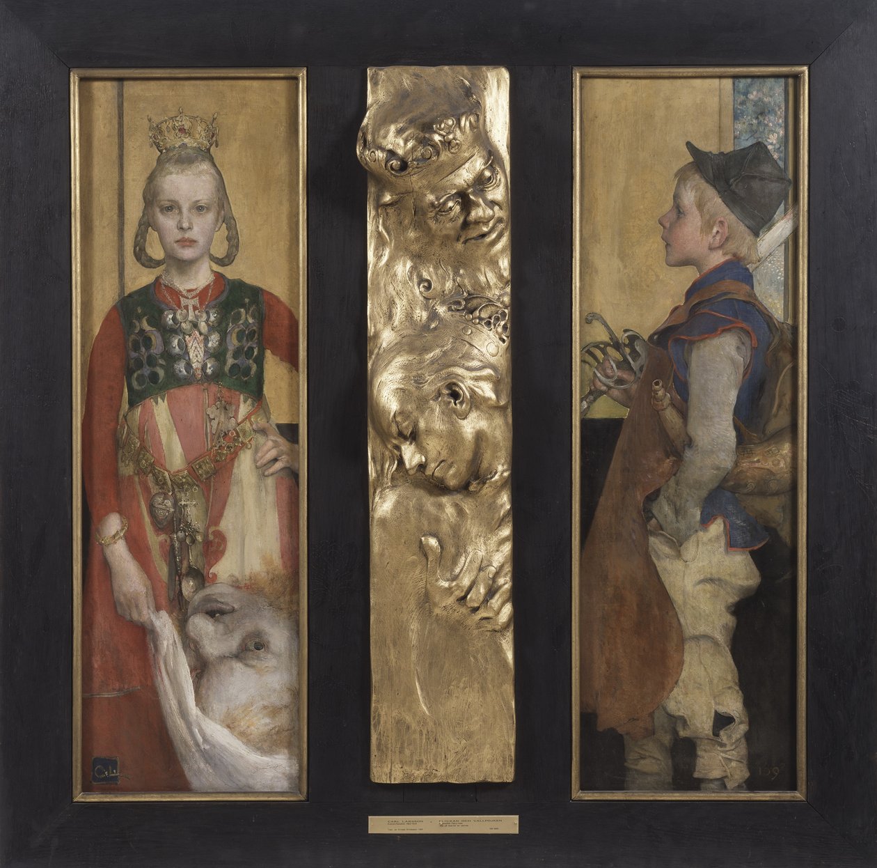 Švédská pohádka, diptych s reliéfním panelem a rámem, 1897 (olej na plátně a zlacený dřevěný reliéf) od Carl Larsson