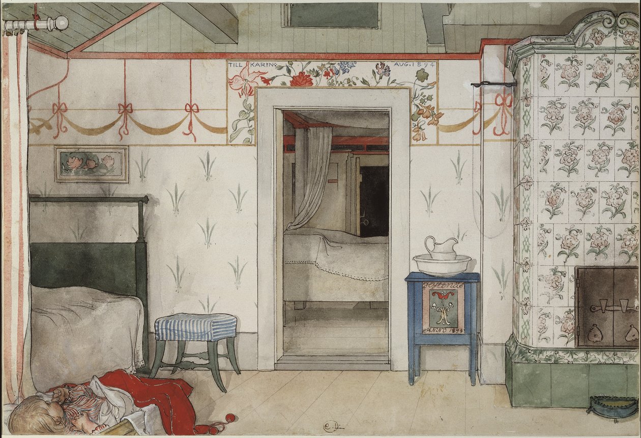 Britas Forty Winks, ze série A Home, kolem roku 1895 (wc na papíře) od Carl Larsson