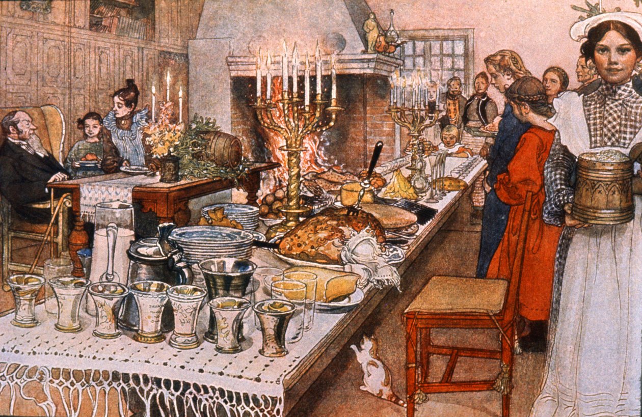 Štědrý den večeře ve Švédsku, začátkem 20. století (ilustrace) od Carl Larsson