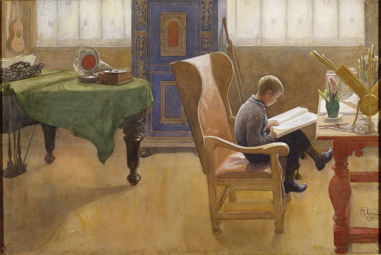 Esbjörn ve studovně od Carl Larsson