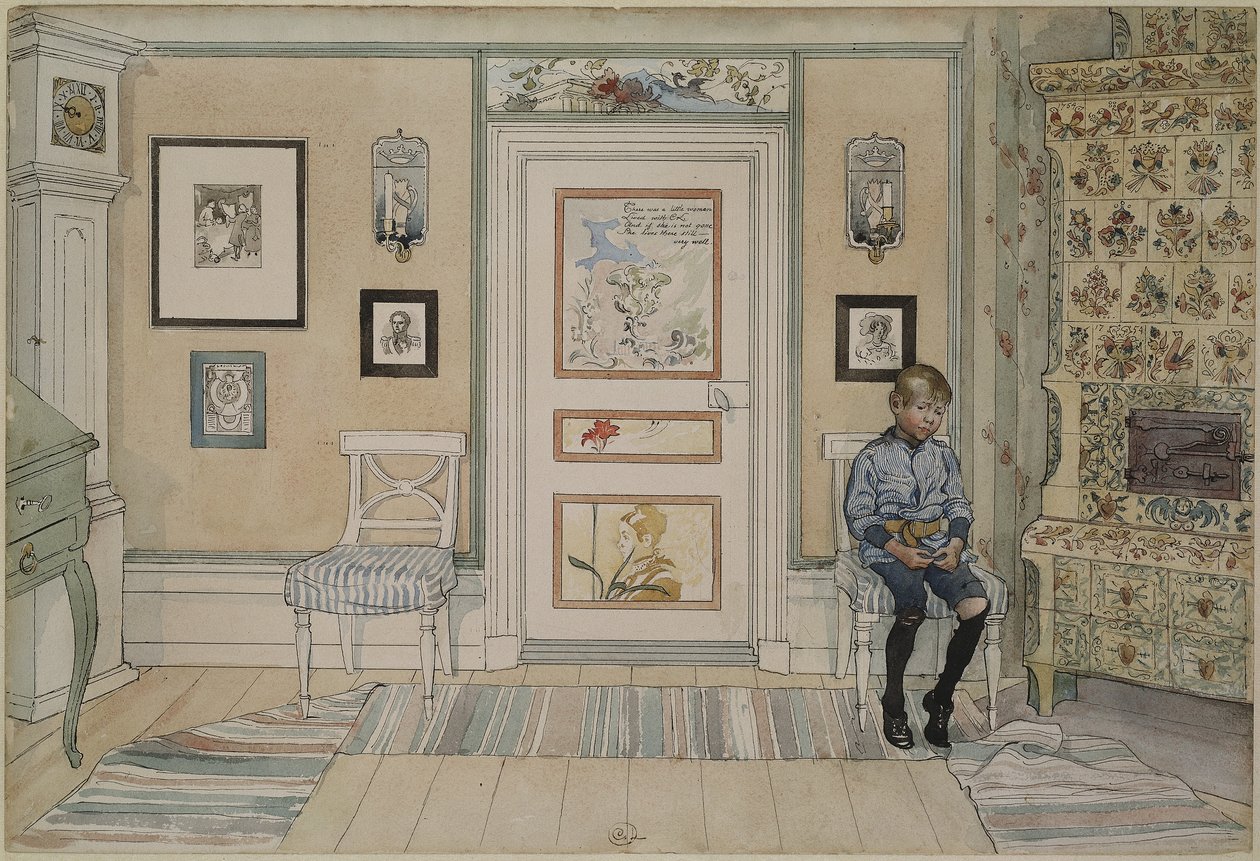 V rohu, ze série A Home, cca 1895 (wc na papíře) od Carl Larsson