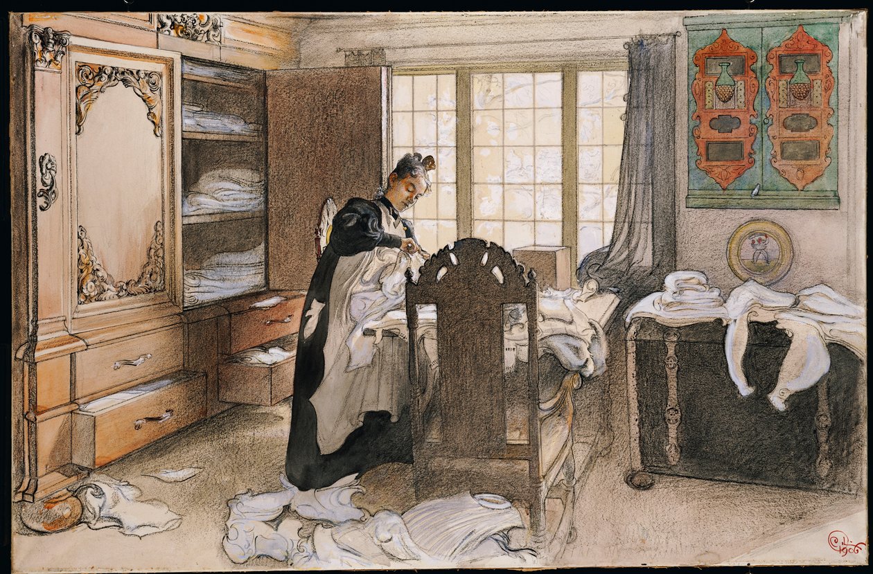 Karin u lněné skříně, 1906 od Carl Larsson