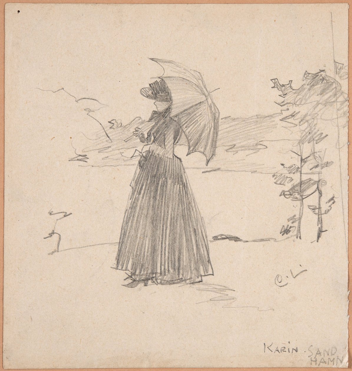 Žena se slunečníkem od Carl Larsson