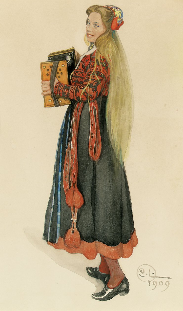 Lisbeth hraje na akordeán, 1909 od Carl Larsson
