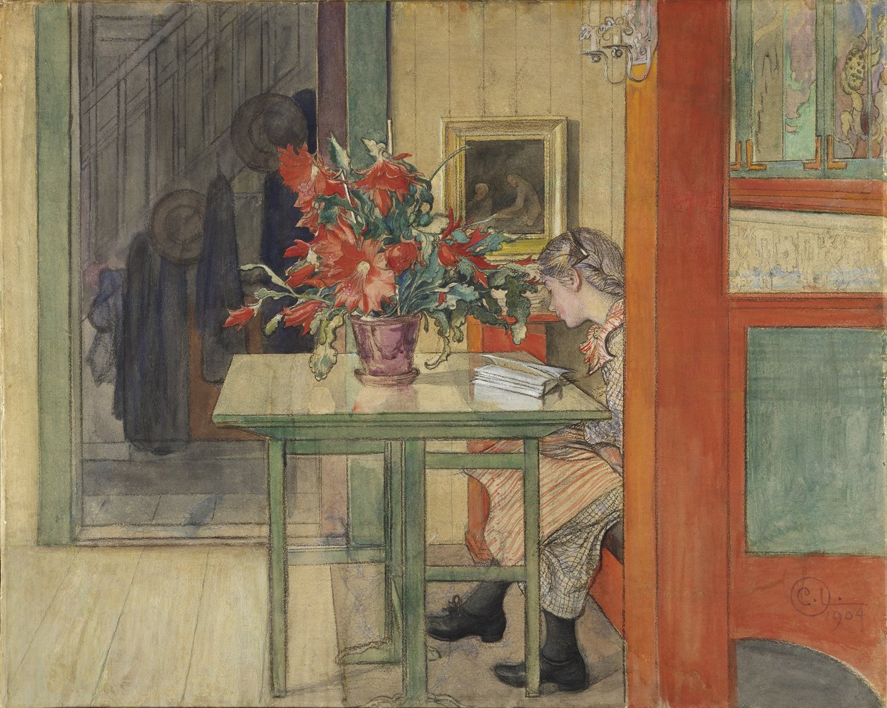 Lisbeth Reading (wc s temperou na papíře) od Carl Larsson