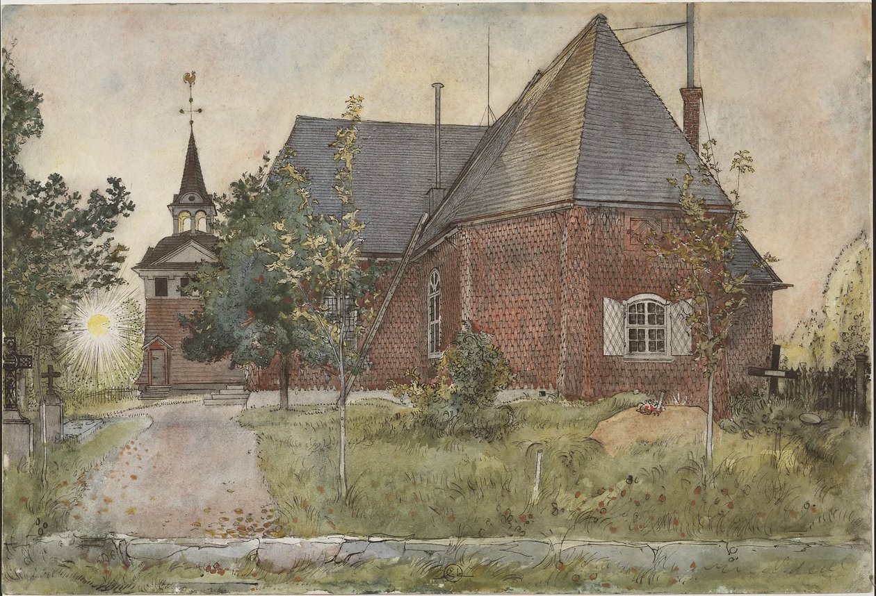 Starý kostel v Sundbornu. Z cyklu „A Home“ (26 akvarelů) od Carl Larsson