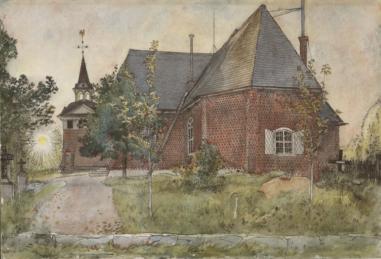 Old Sundborn Church, ze série A Home, kolem roku 1895 (wc na papíře) od Carl Larsson