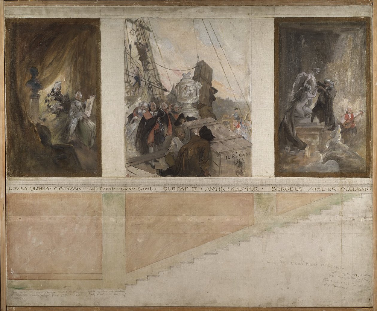 Druhý návrh výzdoby stěn v dolním sále NM od Carl Larsson