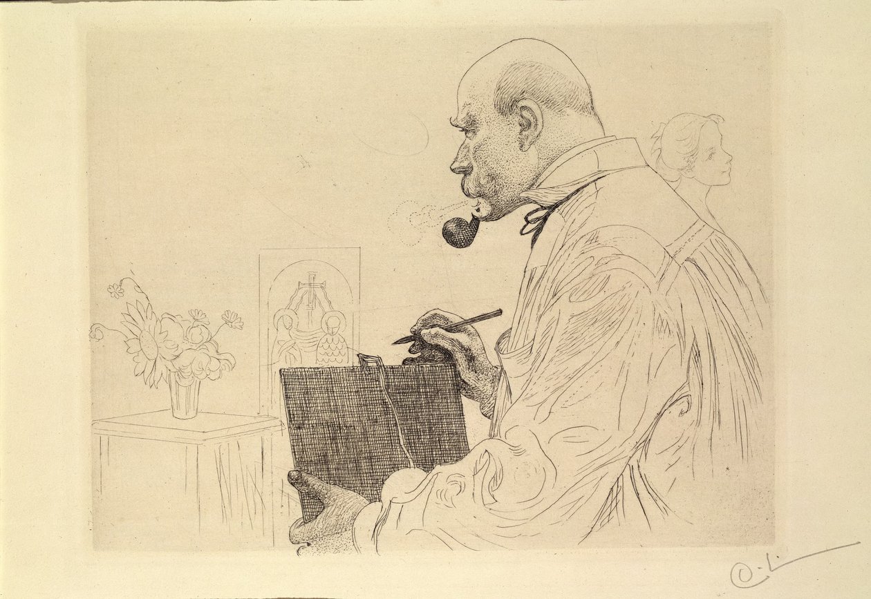 Autoportrét jako leptař od Carl Larsson